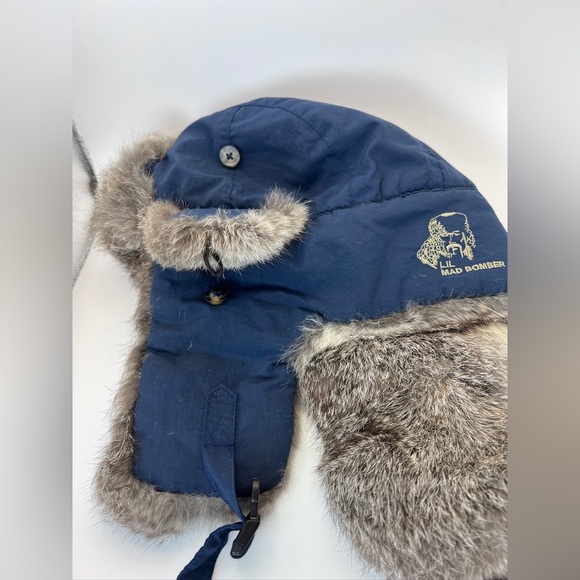 Lil Mad Bomber Kids Rabbit Fur Trapper Hat blue  Size small WARM Ear Flaps - Picture 11 of 11